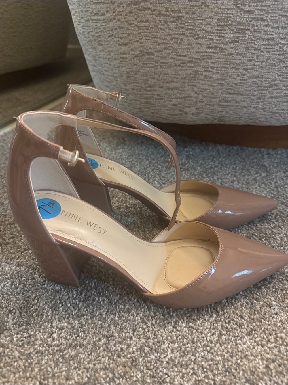 Nine West Women's Patent Pointed-Toe Ankle-Strap Pumps in Taupe